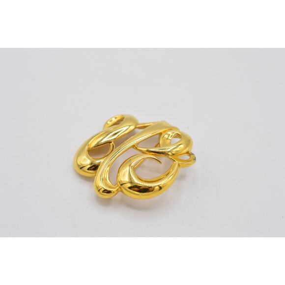 Monet Vintage Statement Pin Brooch Script Shiny Gold Abstract Signed 1980s BinAC - Picture 3 of 9